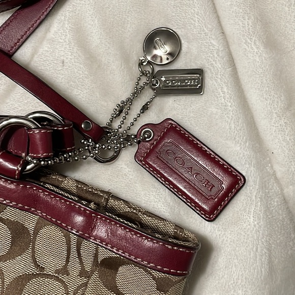 Coach purse, used, but very good condition. Brown and Maroon - Picture 2 of 2